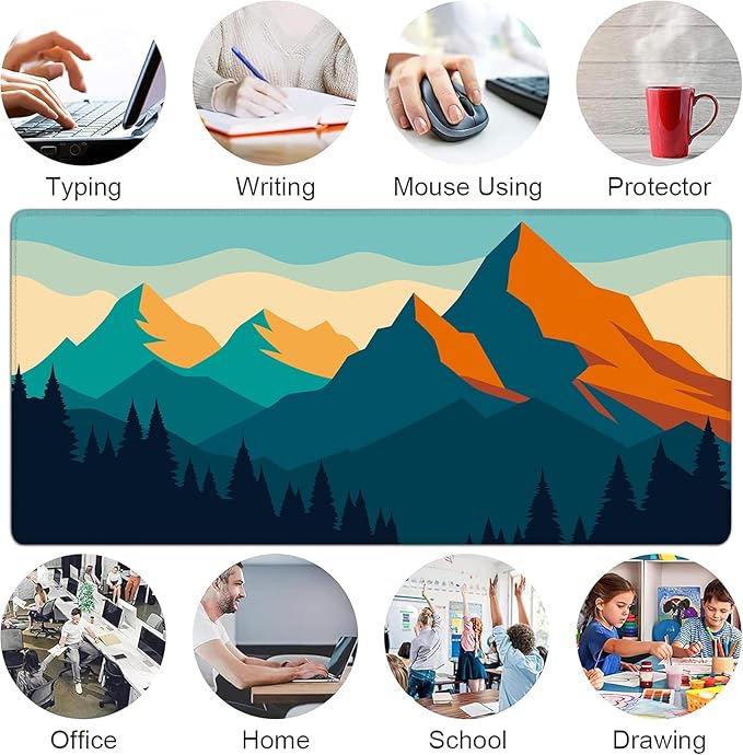 Desk Mat, Mountain Forest XXL 35.4"x15.7"Large Gaming Mouse Pad, 3mm Thick Gaming Keyboard Pad,Desk Pad Non-Slip Rubber Base with Stitched Edges for Office Game Home Decor