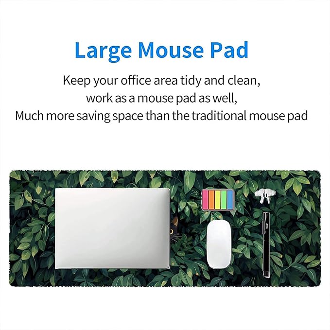 Cute Cat Desk Mat Gaming Mouse Pad Anime Kawaii Green Large Gaming Mouse Mat with Stitched Edges,Non-Slip Waterproof Rubber Base Mous Mat Office Computer Keyboard Laptop Home 31.5"x11.8"