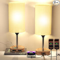 Bedside Lamp with Charging Station 74W【2 * 3.94ft Retractable Cords & 2 USB Ports】, 3 Way Dimmable Touch Lamps for Nightstand with LED Bulb, Small Desk Lamp, Set of 2, Brown Wood Grain