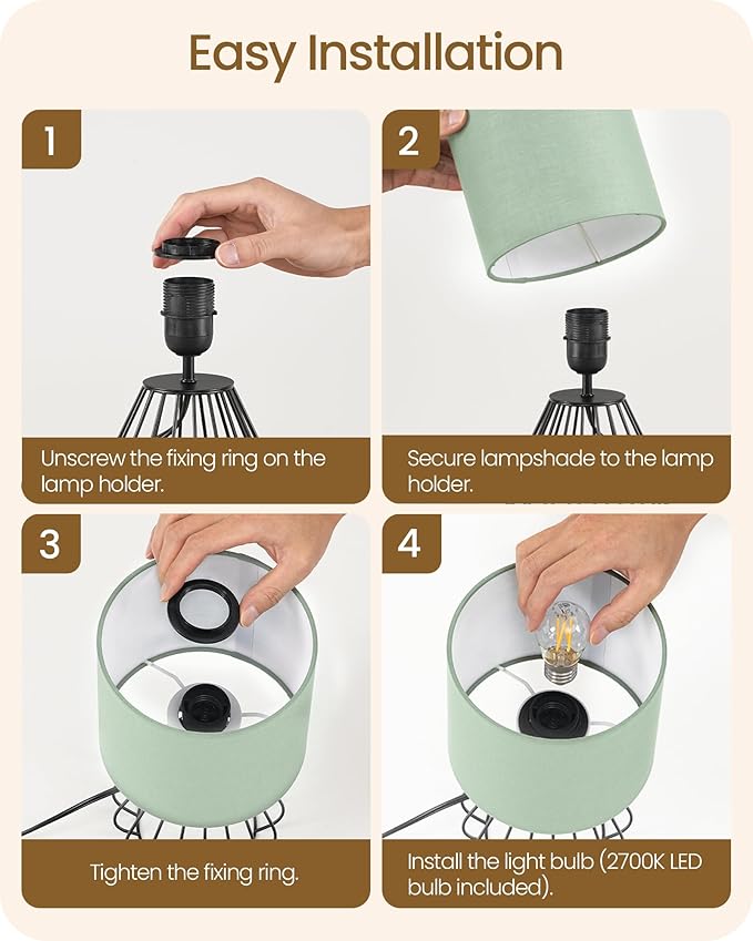 Green Table Lamp, Small Sage Green Lamp with Linen Shade & Black Metal Base, Modern Nightstand Lamp, 2700K LED Bulb Included, Cute Desk Lamp for Kids Room, Bedroom, Living Room, J06TL05