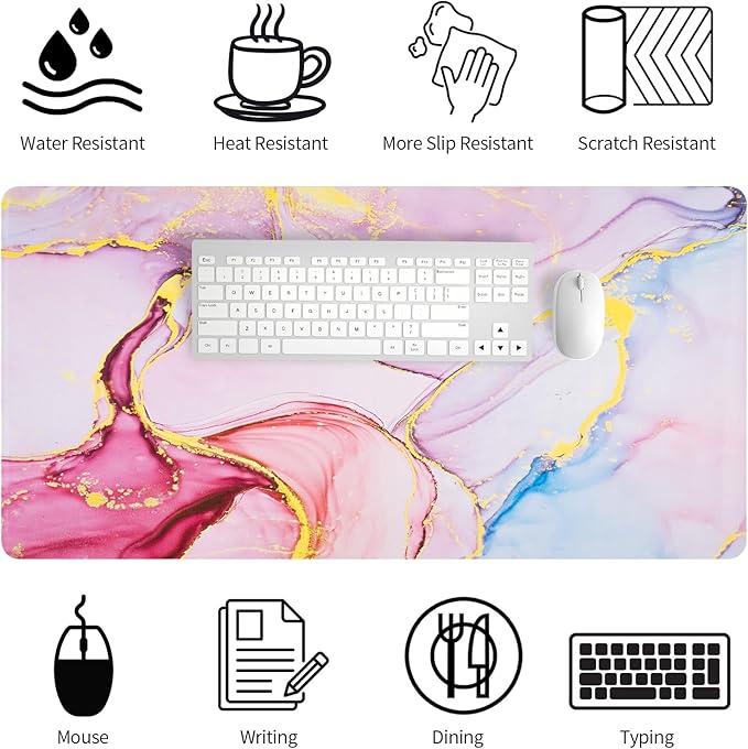 Bloss Desk Mat, Waterproof Leather Large Mouse Pad, Desk Matt for Desktop, Computer Mat for Office Work/Home/Decor/Protector(Pink Marble, 31.5 x 15.7 Inches)
