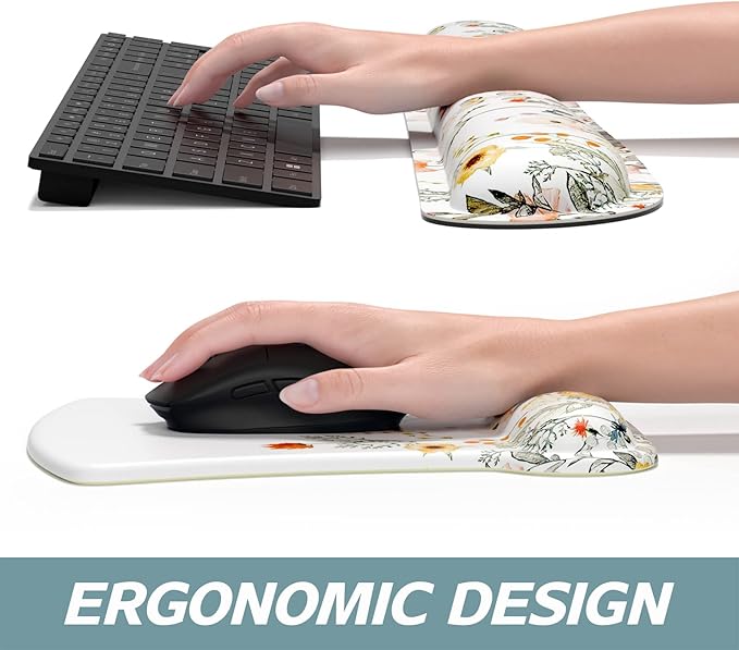 ITNRSIIET Mouse Pad Wrist Support Keyboard Wrist Rest Pad Ergonomic Mousepad Non-Slip Memory Foam Keyboard Pad Easy Typing Pain Relief Perfect for PC Laptop Gaming Office, Wildflowers