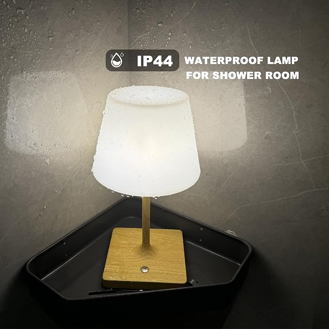Cordless Table lamp, Outdoor Battery Operated Rechargeable Desk lamp,Waterproof Shower Lamp,4000mAh LED 3 Colors Dimmable Touch Lamps for Camping Patio Courtyard Bedroom-Wood