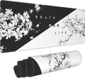 Black White Cherry Blossom Mouse Pad Japanese Sakura Death Life Extended Desk Mat 80X30 cm Non-Slip Rubber Base Stitched Edge Large XL Playmat for Gaming Laptop Computer PC Desktop,31.5×11.8 Inch