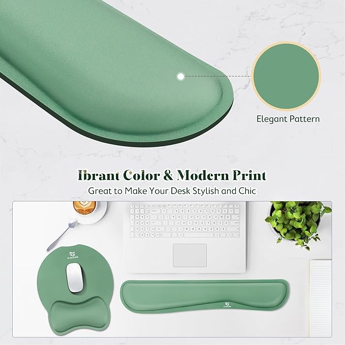 Gimars Ergonomic Mouse Pad Wrist Support, Upgrade Enlarge Superfine Fibre Soft Smooth Keyboard Wrist Rest, Comfortable Memory Foam Wrist Rest for Computer, Gaming, Office,Dark Green