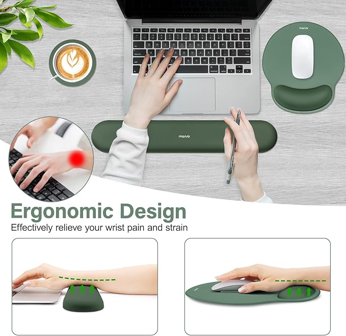 MOSISO Wrist Rest Support for Mouse Pad&Keyboard Set, Circle Curved Ergonomic Mousepad&Coaster Non-Slip Base Home/Office Wrist Support&Easy Typing Pad with Soft Cloth&Silicone Lining, Midnight Green