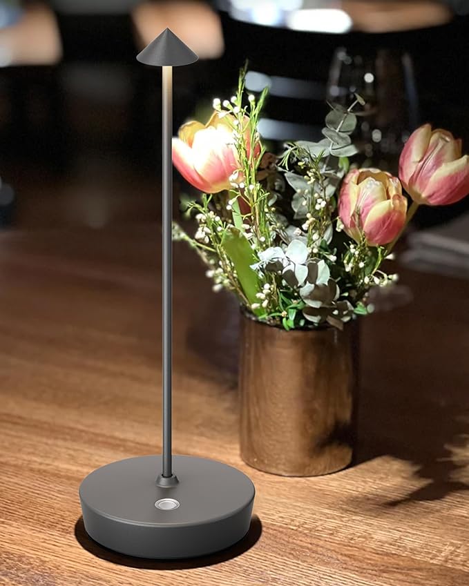 Cordless Table Lamps Rechargeable, 6000mAh Battery Operated LED Desk Lamp Outdoor Waterproof Portable Touch Dimmable Table Light for Patio Restaurant Dining Home Set of 2 Grey