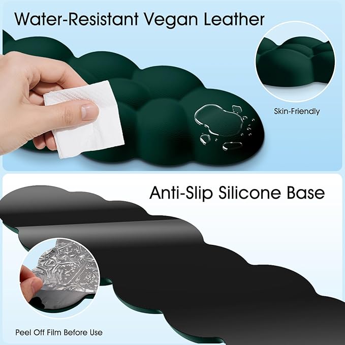 Cloud Wrist Rest Keyboard Cushion, 4-in-1 Ergonomic Cloud Keyboard Wrist Rest and Mouse Pad Set with Memory Foam Arm Support for Palm, Cute Desk Accessory for PC Gaming Setup, Dark Green