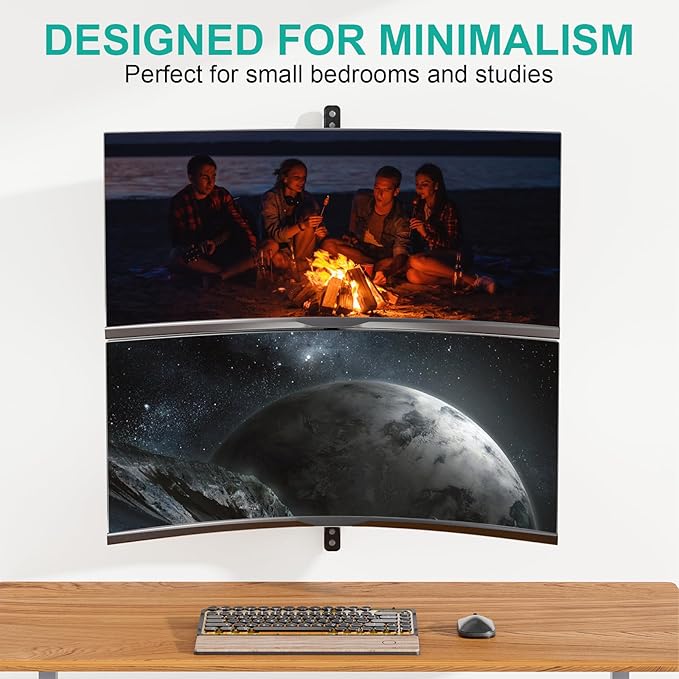 WALI Vertical Dual Monitor Wall Mount, Stacked Monitor Wall Mount for 17-49 Inch 2 Screens 44lbs each with Height Adjustment Heavy Duty Sturdy Steel Tilt Swivel Rotate Flexibility VESA 75x75/100x100mm