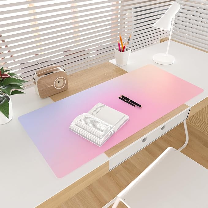 Colorful Star Large Mouse Pad Pink, Girly Desk Mat Aesthetic PU Leather Laptop Mat 31.5 x 15.7 in, Cute Mousepad & Large Desk Pad, Waterproof Non-Slip Desk Mat for Office Accessories Women& Girl