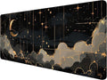 Black Gold Celestial Desk Pad Space Moon Cloud Extended Gaming Mouse Pad Mat with Stitched Edge Non-Slip Base Big Mouse Pad Office Computer Keyboard Laptop Home 35.4"x15.7"
