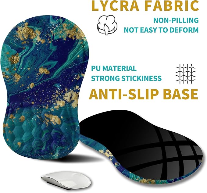Hokafenle Ergonomic Mouse Pad Wrist Support, Wrist Rest Mousepad for Carpal Tunnel with Integrated Memory Foam Slope Massage Bulge (11.8x7.9 inch,Blue Gold)