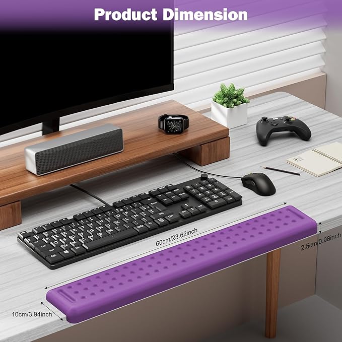 Leolee L-Shaped Desk Long Wrist Rest Elbow 60CM, Purple Memory Foam Arm Rest for Desk with Non-Slip Base, Ergonomic Desk Edge Cushion, Wrist Support for Computer Keyboard, Typing, Office, Home