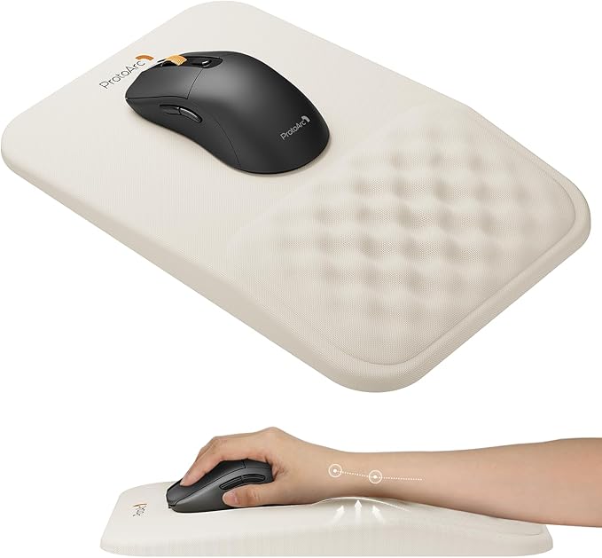 ProtoArc MP50 Ergonomic Mouse Pad with Wrist Rest, MP50 Mousepad with Massage Design, Soft Memory Foam and Non-Slip PU Base for Desk, Home, Office, 12x8 Inches, Beige