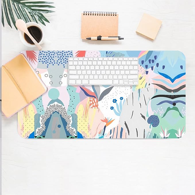 Desk Mat Large Protector Pad 23.6" ×11.8", Non-Slip PU Leather Desk Blotter, Waterproof Mouse Pad for Office Home Flowery