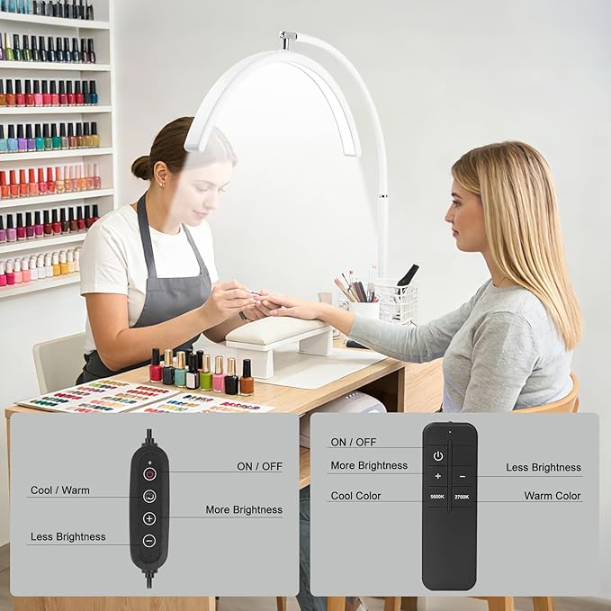 Half Moon LED Floor Light - Professional Shadow-Free Lamp for Lash Techs, Estheticians & Tattoo Artists | Dimmable for Eyelash Extensions, Nail Art, Home & Office (White)