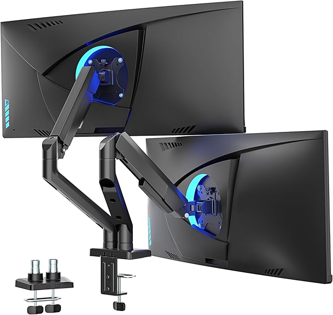 ARES WING Dual Monitor Mount, Heavy Duty Monitor Arms for 2 Monitors for 17-35 Inch, Fully Adjustable Monitor Desk Stand Ultrawide Screen, VESA 75x75 or 100x100mm, Black