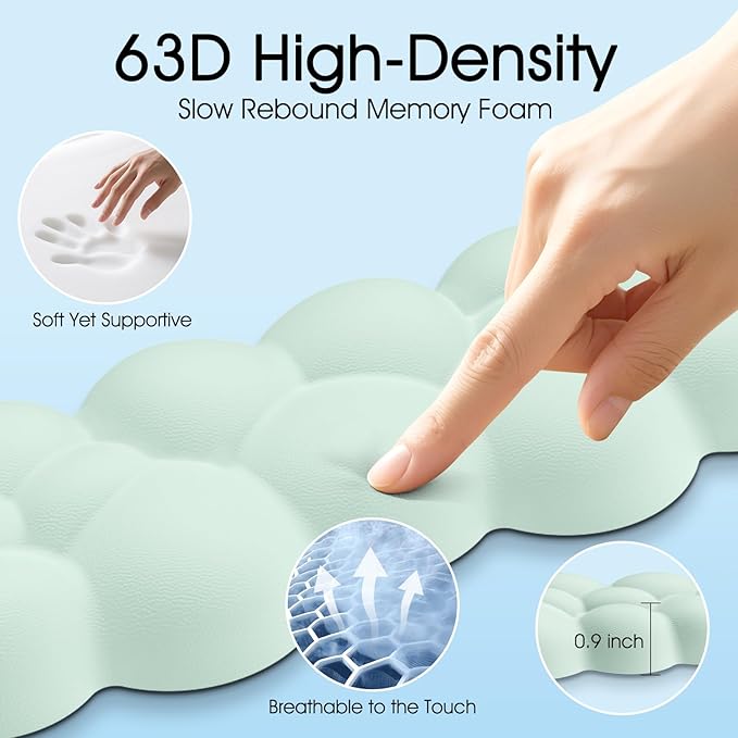 Cloud Wrist Rest Keyboard Cushion, 4-in-1 Ergonomic Cloud Keyboard Wrist Rest and Mouse Pad Set with Memory Foam Arm Support for Palm, Cute Desk Accessory for PC Gaming Setup, Light Green