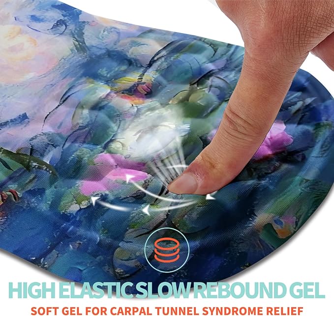 Ergonomic Mouse Pad Wrist Support with Memory Foam Massage Bulge, Carpal Tunnel Mousepad Wrist Rest for Mouse(12x8 inch, Lotus Pond)