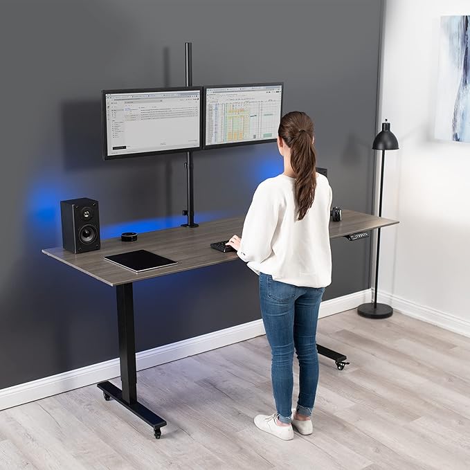 VIVO Dual Monitor Stand Up Desk Mount Extra Tall 39 inch Pole, Fully Adjustable Stand for up to 32 inch Screens, Black, STAND-V032T