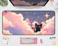 Anime Desk Mat,Pink Purple Clouds Mouse Mat Desk Pad, Cute Black Cat Game Mousepad, Full Deskmat, Extended Computer Desk Keyboard Mat, for Women Office Desktop Decor Aesthetics 31.5"X15.7"