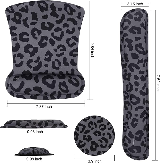 MOSISO Wrist Rest Support for Mouse Pad&Keyboard Set, Leopard Grain Ergonomic Mousepad&Coaster Non-Slip Base Home/Office Easy Typing Cushion with Neoprene Cloth&Raised Memory Foam, Black