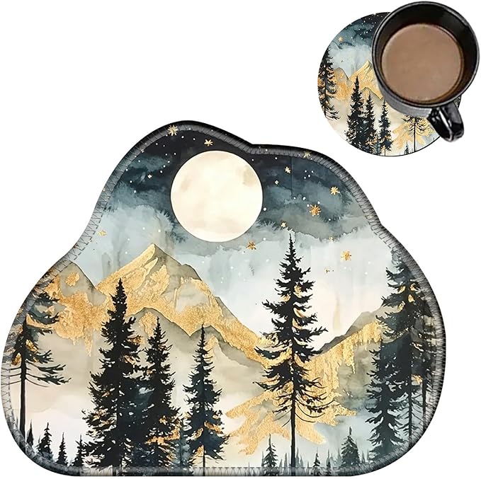Cute Mouse Pad Plus 1 Coaster, Small Gaming Mouse Mat 11.8 x 9.45 inches, Travel Mouse Pads with Durable Stitched Edges Non-Slip Base, Landscape Forest Decor Mousepad for Office Home