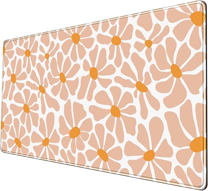 Boho Groovy Floral Leaf Mouse Pad Xl-31.5x15.7in-Desk Mousepad-Extended Aesthetic Keyboard Mouse Pad-for Desk Kid Girl with Stitched Edges Non-Slip Cozy Office Decor