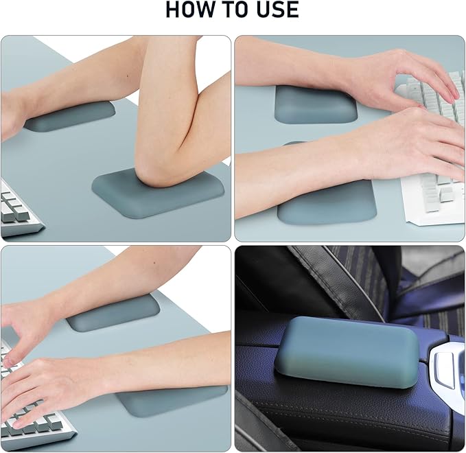 Leolee Elbow Rest Pads for Desk, Green Ergonomic Wrist Rest Pad Arm Rest Pads with Memory Foam & Non-Slip Base, Armrest Cushion Support Pad Relieve Elbow and Wrist Pain for Computer, Office, 2 Packs