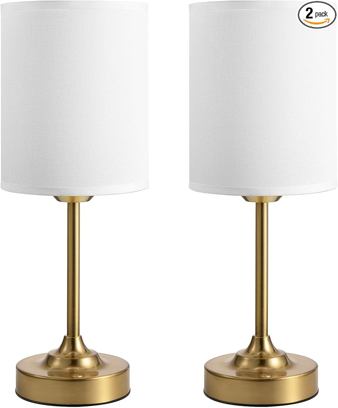 Touch Control Cordlss Table Lamp, USB-C Rechargeable Lamp with Stepless Dimming, 4000mAh Battery Operated Vintage Bedside Lamp for Bedroom, Living Room, Night Light & Emergency Lighting, Brass, 2 Pack