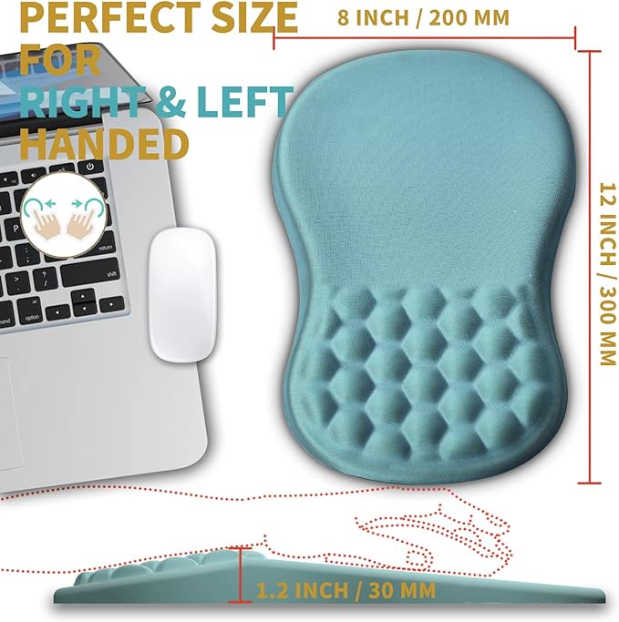 Hokafenle Ergonomic Mouse Pad Wrist Support with Massage Design, Wrist Rest Mousepad with Memory Foam&Non-Slip PU Base, Mouse Pads for Wireless Mouse & Desk (12x8 inch,Light Blue)