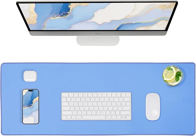ALOANES Waterproof Mouse Pad, XL Gaming Keyboard Pad with Anti-Slip Base, Grain Jacquard Surface, Extend Desk pad for Gamer, Office & Home, Blue Mousepad 31.5"x 11.8"x 0.12"
