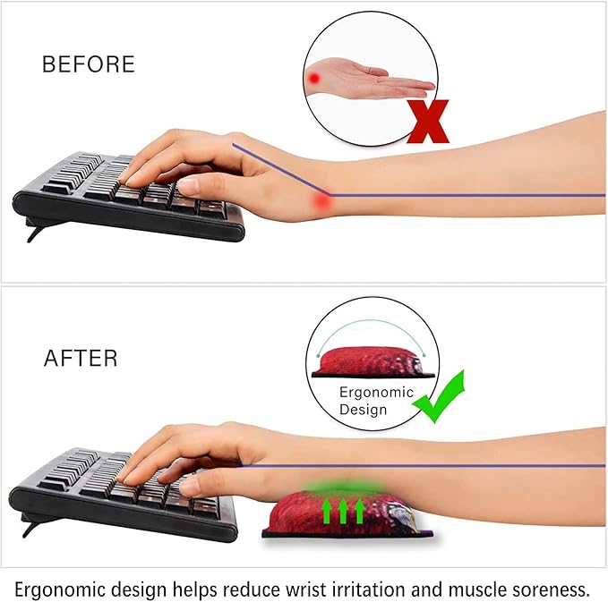 ArtSo Upgraded Wrist Rest Support for Mouse Pad & Keyboard, Ergonomic Gel Mousepad Non-Slip Rubber Base Home, Office Wrist Support, Easy Typing Cushion Neoprene, Soft Memory Foam, Red Van Gogh Painting
