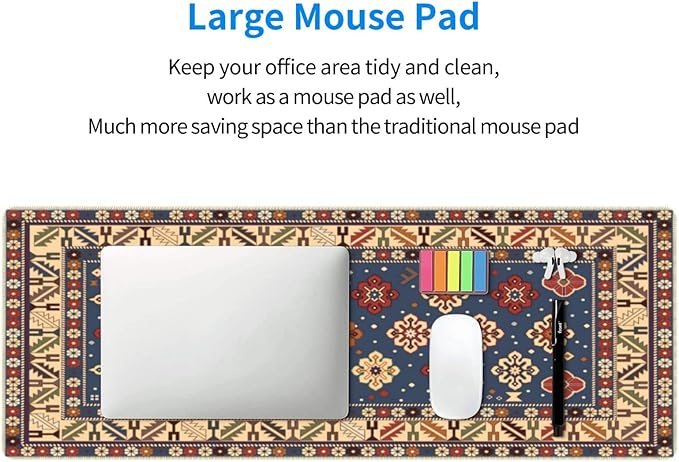 Persian Rug Mouse Pad Extended Large Gaming Mousepad XL Big Long Oversized Desk Mat Stitched Edges 31.5 X 11.8 Inch for Home Office