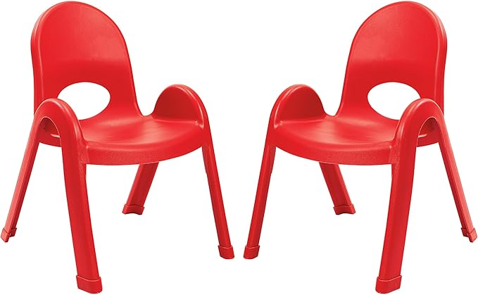 Children’s Factory Value Stack 11" Child Chair, 2 Red, 2 Pack, Stackable Ergonomic Seating Solution for Classrooms and Homeschools