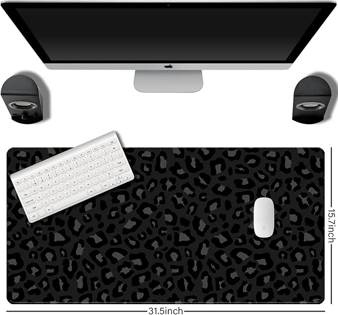 Extended Large Computer Gaming Mouse Pad Desk Mat(31.5×15.7 in),Desk Pad with Non-Slip Base and Stitched Edges for Work Office Large Gaming Mouse Pad Desktop Pad-Black Leopard Cheetah