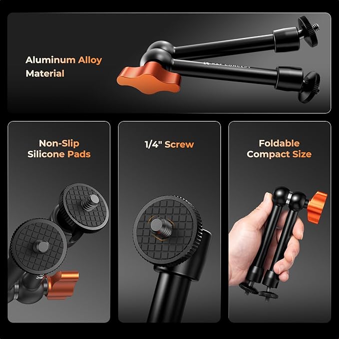 K&F CONCEPT 2-Pack 9.8" Magic Arm, 1/4" Screw Camera Mount Arm 360° Ball Heads for DSLRs, Monitor, Flash, LED Light, Microphone, Camera Cage, Action Camera