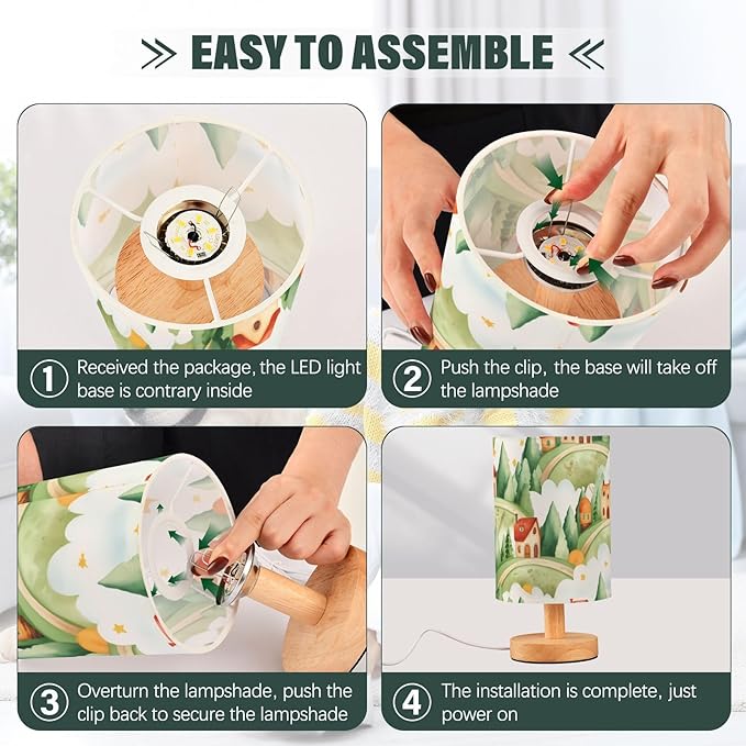 Green Village LED Table Lamp, Bedside Lamp with Linen Lampshade, Flicker-Free Eye Care USB Plug in Nightstand Lamp, for Bedroom and Office