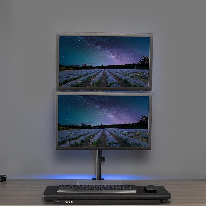 VIVO Extra Tall Vertically Stacked Dual Monitor Desk Mount Stand with 39 inch Stand-up Pole, Fully Adjustable Extended Arms, Fits 2 Screens up to 27 inches, STAND-V012T