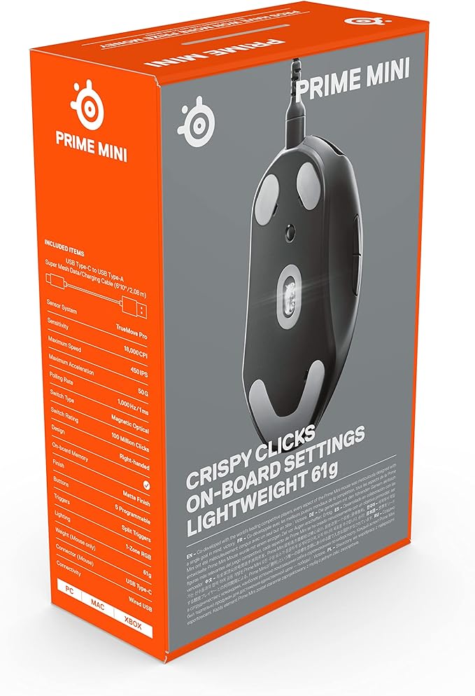SteelSeries Esports Mini FPS Gaming Mouse Ultra Light 61g – Prime Mini Edit – 5 Programmable Buttons – 18K CPI TrueMove Pro Sensor – Magnetic Optical Switches - Customizable - RGB Lighting – PC/Mac