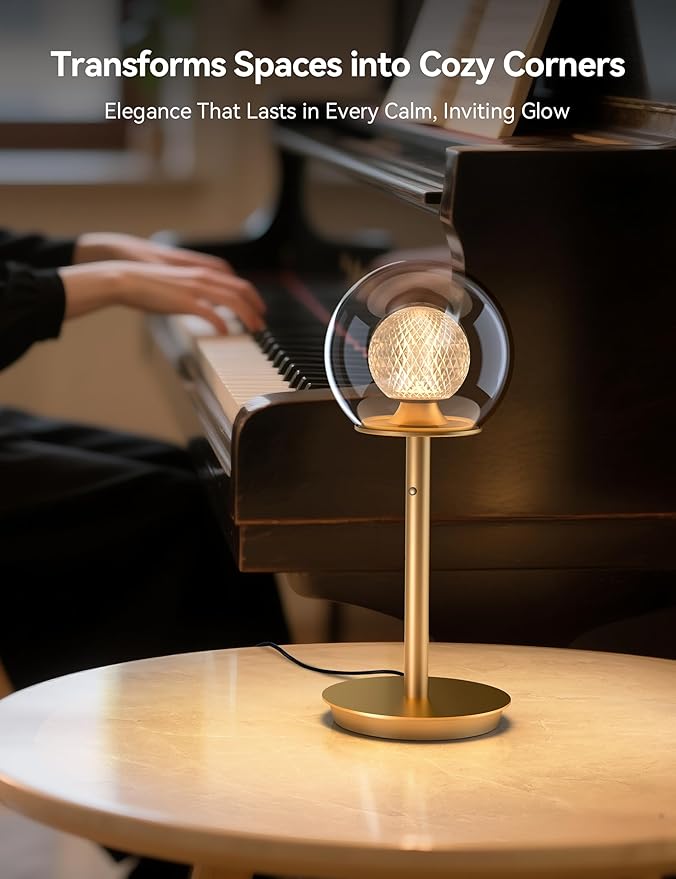Tubicen Gold Bedside Table Lamp Plug in Dual-Globe Glass Shade Art Decor Table Lamp Memory Function Modern LED 4-Stage Touch Dimmable Desk Table Lamps for NightStands Bedroom Home Office 14.5 Inch
