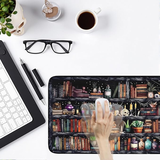 Mysterious Library Magic Desk Mat Large Gaming Mouse Pad Fantacy Bookshelf Book Witchy Decor Mousepad with Stitched Edges, Keyboard Mouse Mat for Work Game Office Home 31.5x15.7 in