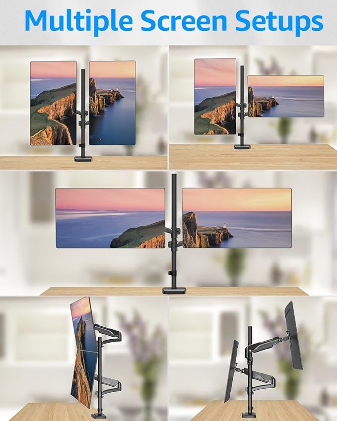 MOUNTUP Vertical Dual Monitor Mount Holds 4.4-17.6lbs, up to 32 Inch Stacked Monitor Mount with Gas Spring Arm with Clamp/Grommet Base Dual Monitor Stand for Desk, VESA 75x75/100x100 MU6012A