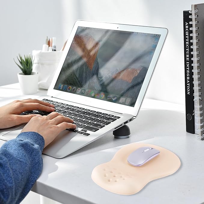 Ergonomic Wrist Rest with Mouse Pad, Mouse Pad with Comfortable Memory Foam Wrist Rest, Massage Design, Non-Slip Rubber Base, Made Easy Typing & Relieve Wrist Pain, Apricot