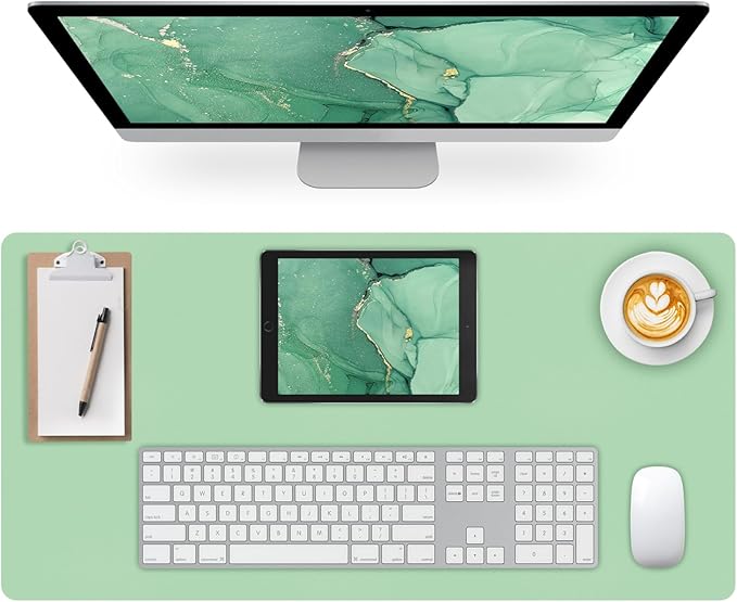 Desk Pad Mat, Leather Green Desk Mat for Desktop, Computer Desk Mouse Pad Non-Slip, Waterproof Keyboard Mat Green Desk Accessories for Office/Home, 31.5" x 15.7"