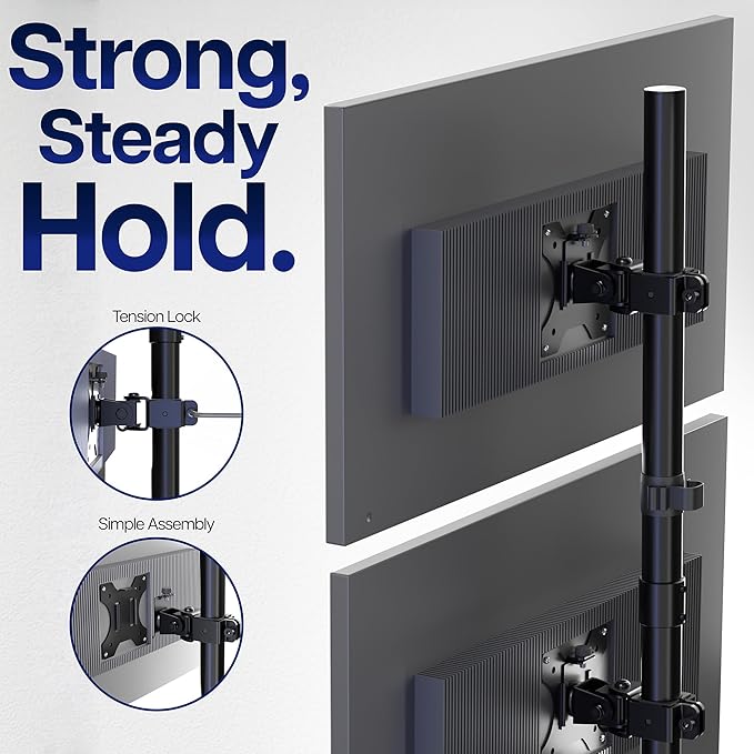 VIVO Dual Vertically Stacked Monitor Desk Mount, Extra Tall Adjustable Stand for 2 Ultrawides up to 34 inches, 22 lbs Capacity, Black, STAND-V002T