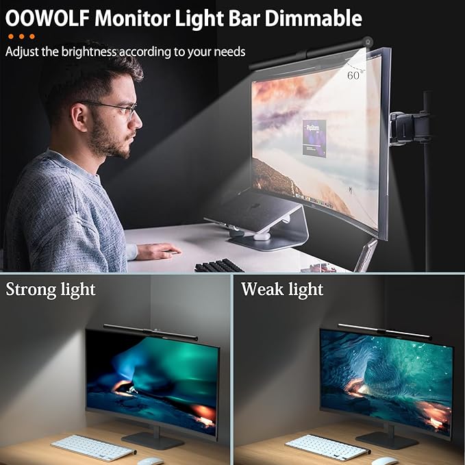 OOWOLF Monitor Light Bar, Ra90 Computer Monitor Lamp for Eye Caring, USB Reading Lamp Task Lamp, Dimmable Light Bar with Memory, No Glare Space Saving Home Office 16.20" 2-Pack