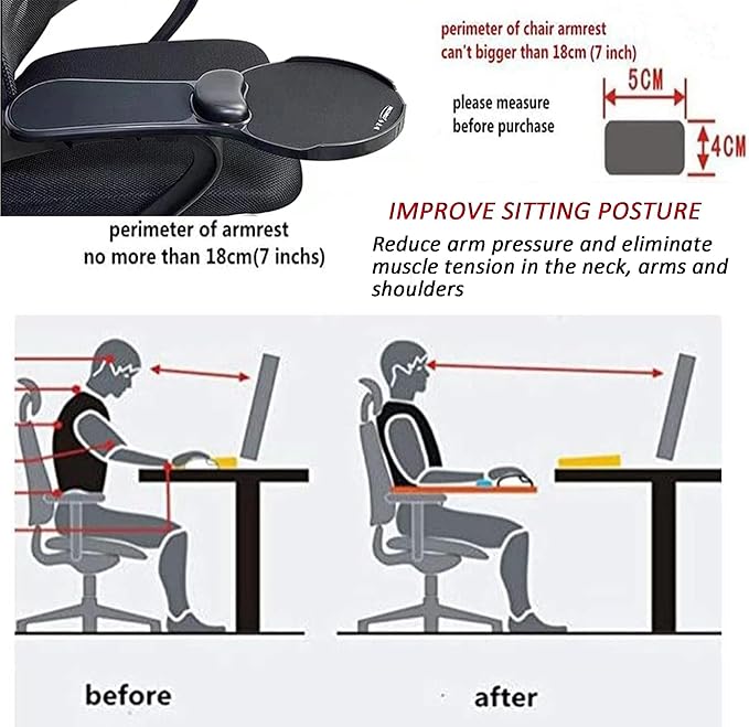 LL-COEUR Memory Foam Arm Support Wrist Rest for Table and Chair, Ergonomic Armrest Desk Extender, Multifunctional Computer Mouse Pad (Black)
