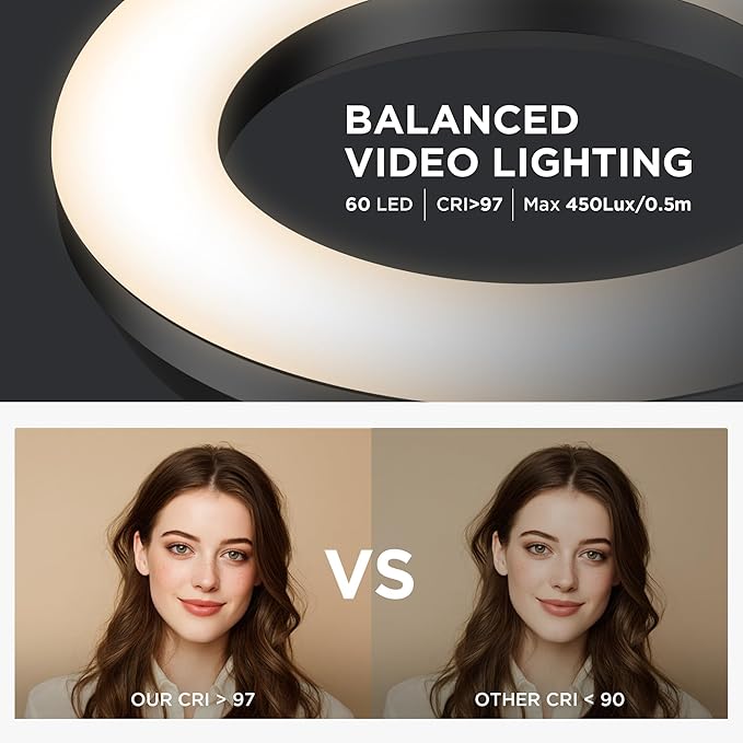 InnoGear Desk Ring Light with Stand, 60 LED 10W Overhead Portable Selfie Light Video Conference Lighting with Clip Camera Light for Monitor Laptop Computer Zoom Call Live Streaming Video Recording