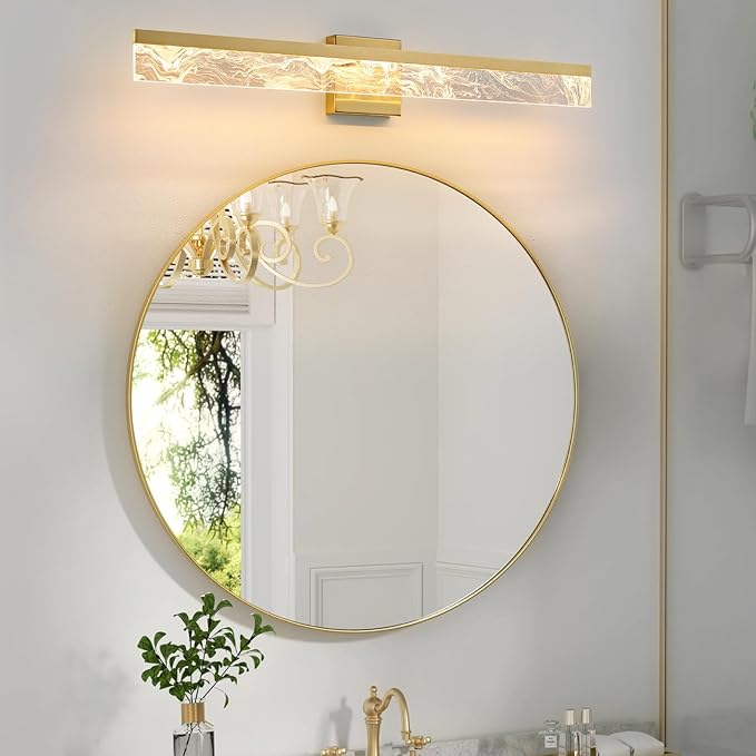 Gold Bathroom Light Fixtures, 32 Inch Modern Vanity Lights for Bathroom 24W Dimmable Vanity Lighting Fixtures Over Mirror LED Vanity Light Bar for Restroom Mirror 3000K